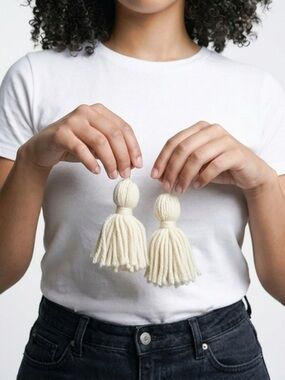 Cream Yarn Tassel Pair - Handmade Decorative Tassels